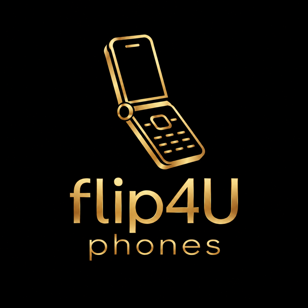 flip4U phones logo: a gold flip-phone emblem and gold lettering on black